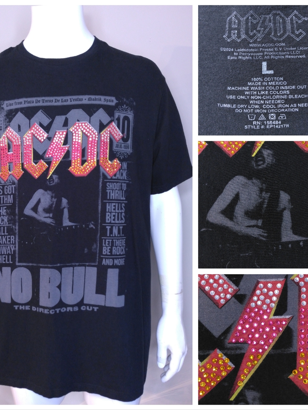 AC DC T Shirt LARGE No Bull GRAPHIC BAND TEE Official Merch MUSIC Rock n Roll SS